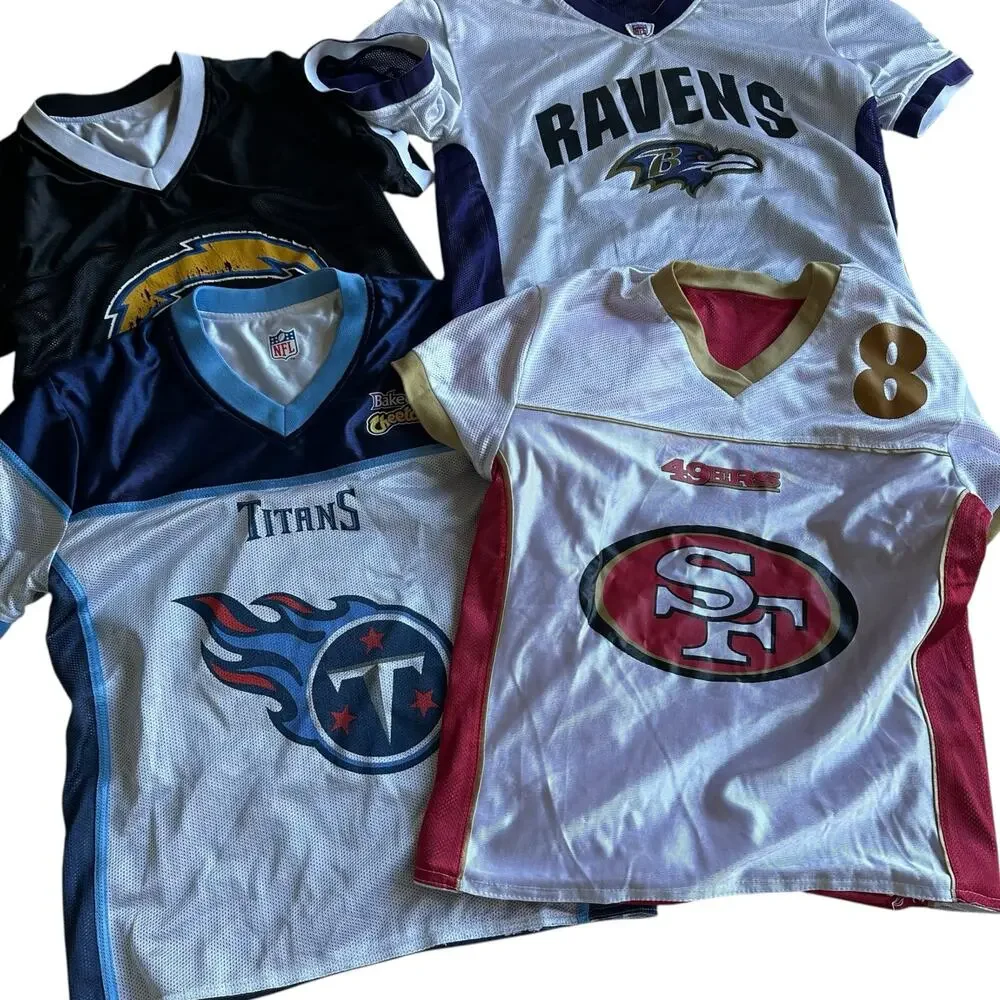 Reversible NFL FLAG Jersey Bundle of 4 Ravens 49ers Titans Chargers